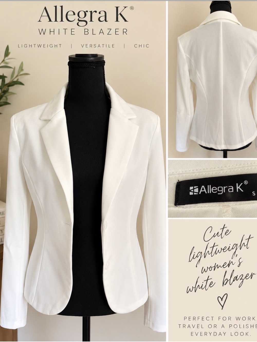 Allegra K Classic White Tailored Blazer